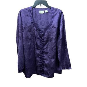 Victoria’s Secret Vintage Pajama Top Sleep Shirt Purple Satin Floral Print Large